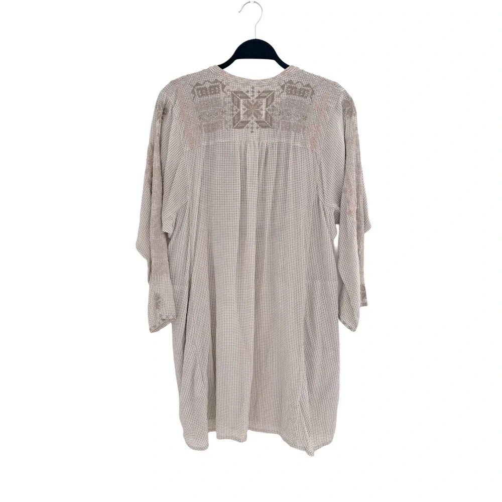 Johnny Was Biya 100% Silk Beige Embroidered Tunic Shirt Dress Boho Cottagecore M - Picture 6 of 11